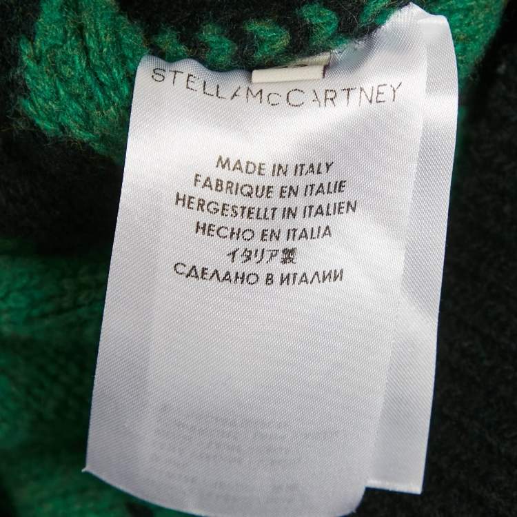 Pre Owned Stella McCartney Black/Green Frayed Knit Crewneck Sweater M