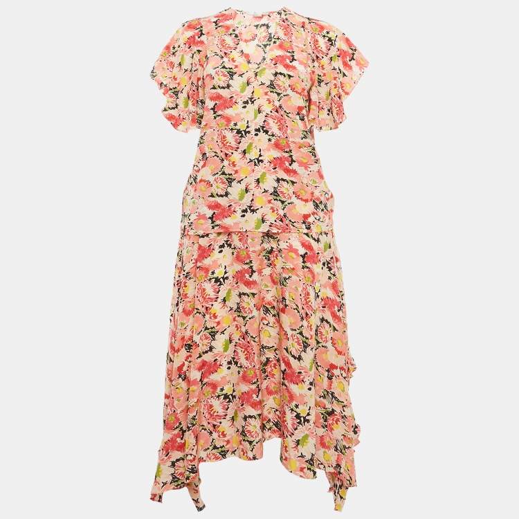 Pre Owned Stella McCartney Pink Floral Print Silk Skirt & Top Set S