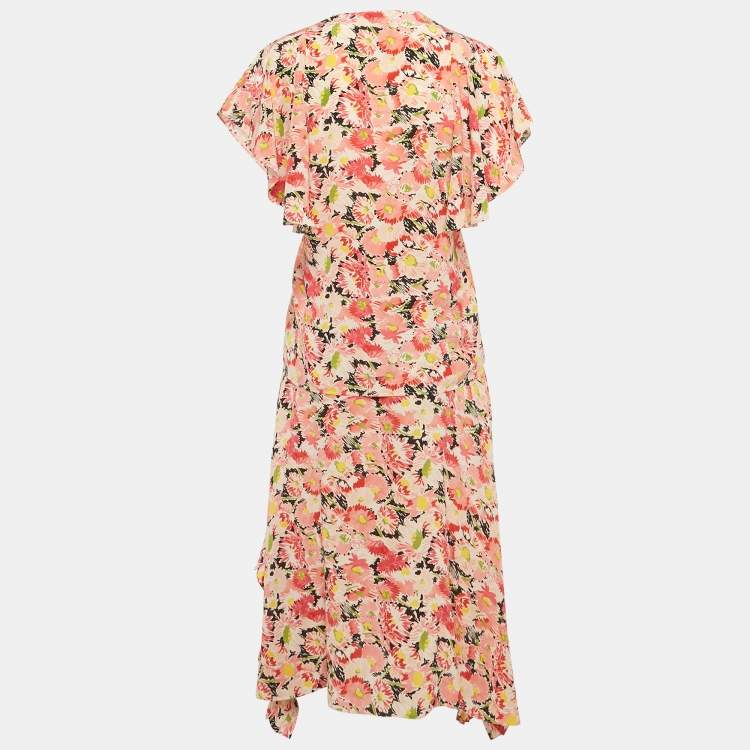 Pre Owned Stella McCartney Pink Floral Print Silk Skirt & Top Set S