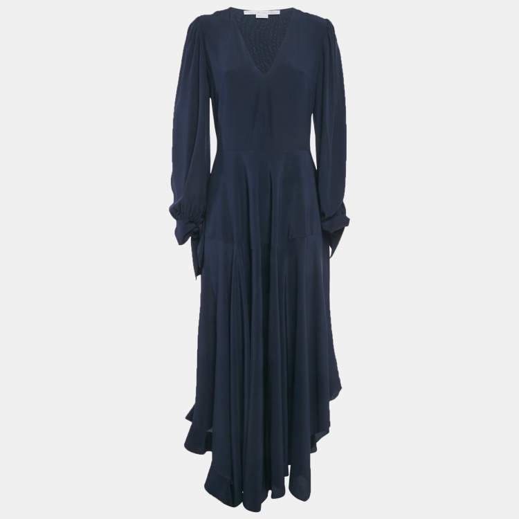 Pre Owned Stella McCartney Navy Blue Silk Puff Sleeve Maxi Dress S