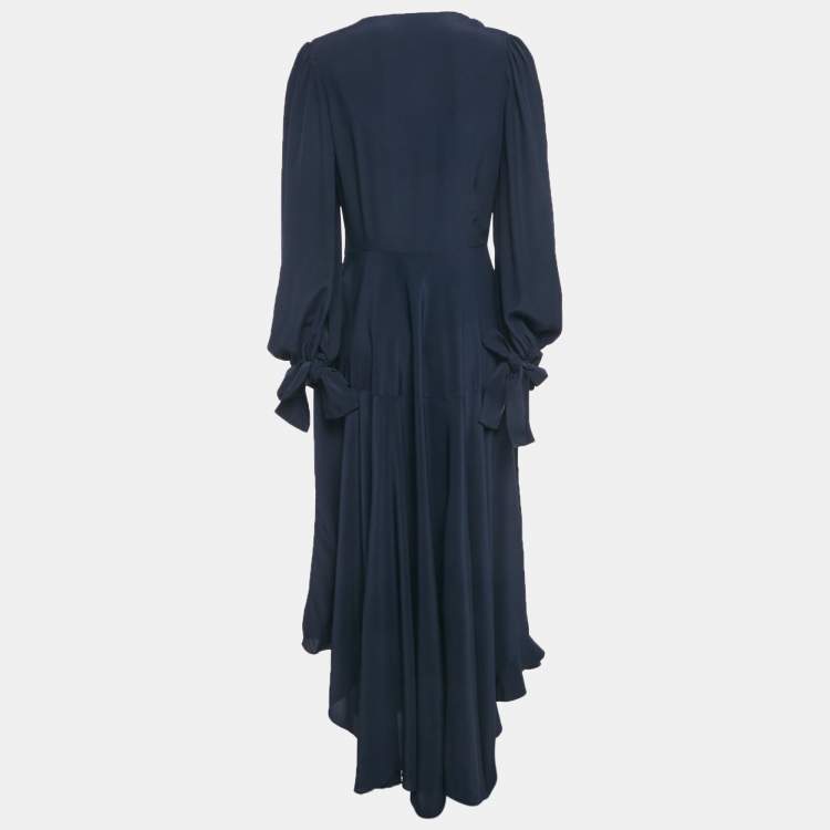 Pre Owned Stella McCartney Navy Blue Silk Puff Sleeve Maxi Dress S