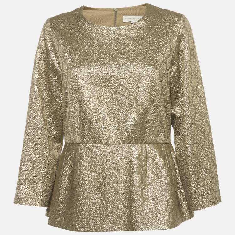 Pre Owned Stella McCartney Gold Brocade Peplum Top L