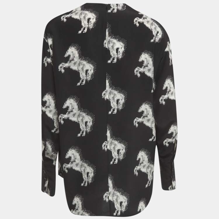Pre Owned Stella McCartney Black Horse Print Silk Blouse M