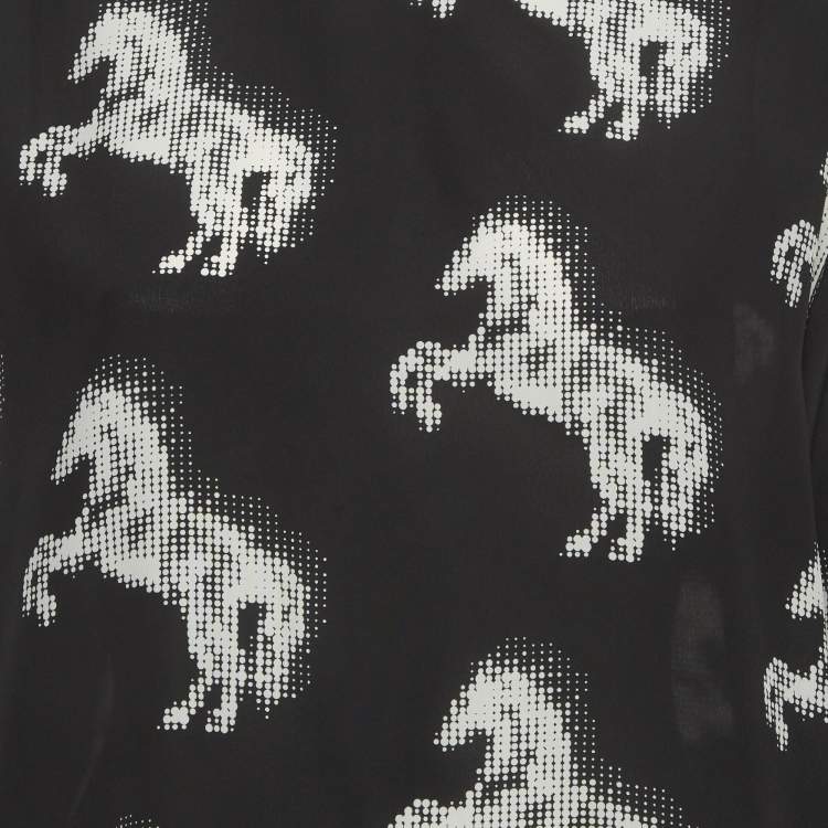 Pre Owned Stella McCartney Black Horse Print Silk Blouse M