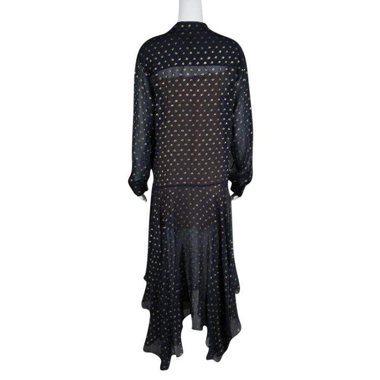Pre Owned Stella McCartney Navy Blue Lurex Clip Dot Chiffon Maxi Dress M