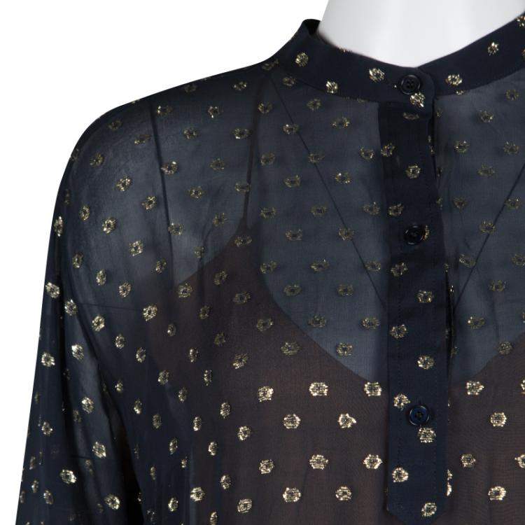 Pre Owned Stella McCartney Navy Blue Lurex Clip Dot Chiffon Maxi Dress M