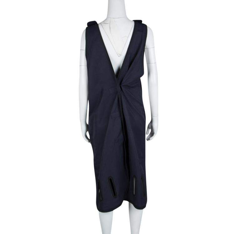 Pre Owned Stella McCartney Navy Blue Cutout Detail Zigarette Embroidered Ashley Drill Dress M