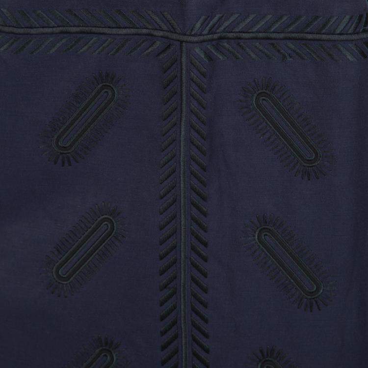 Pre Owned Stella McCartney Navy Blue Cutout Detail Zigarette Embroidered Ashley Drill Dress M