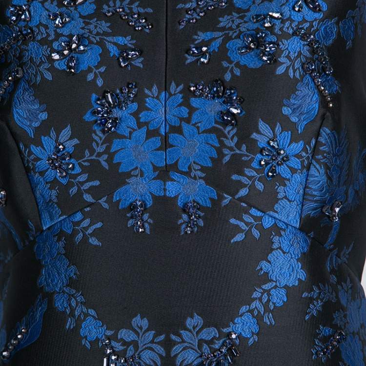 Pre Owned Stella McCartney Black and Blue Embellished Floral Jacquard Angelica Gown M