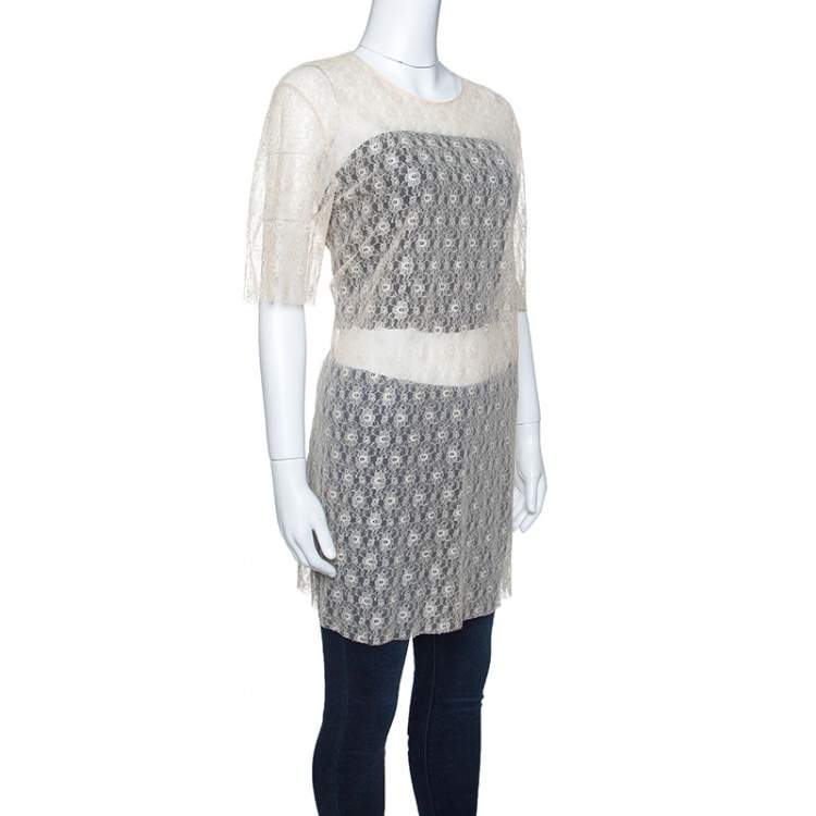 Pre Owned Stella McCartney Beige Jasper Rosebud Sheer Lace Top M