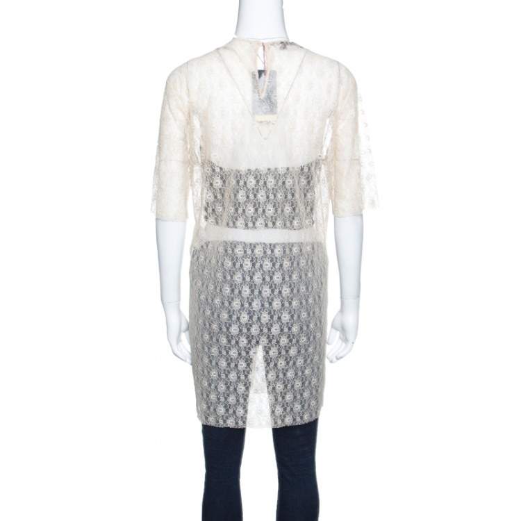 Pre Owned Stella McCartney Beige Jasper Rosebud Sheer Lace Top M