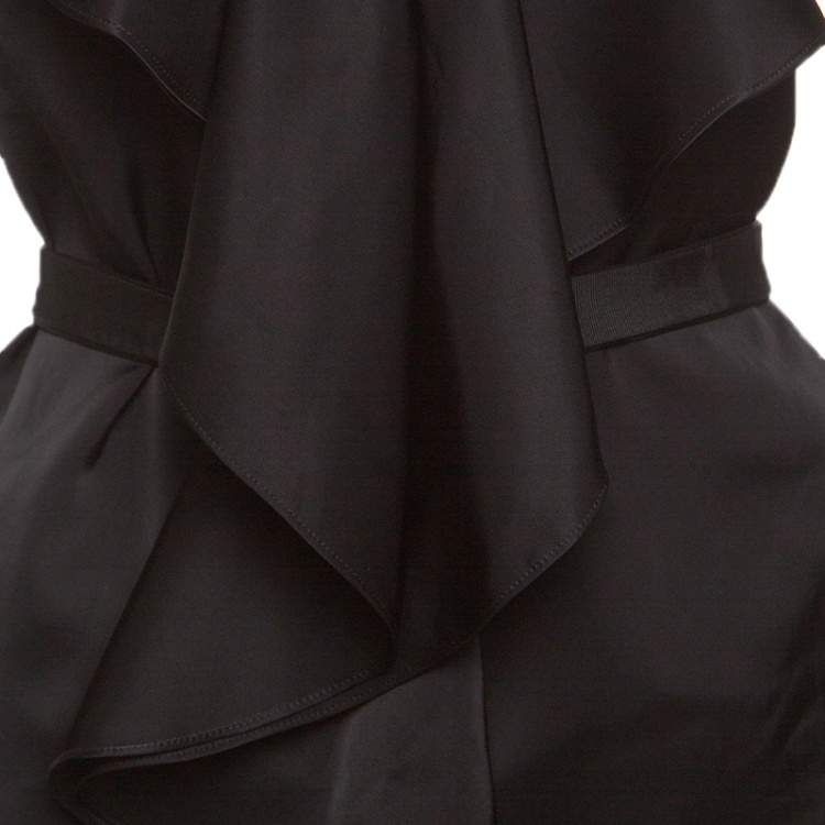 Pre Owned Stella McCartney Black Satin Ruffled Neck Waist Tie Detail Sleeveless Top S