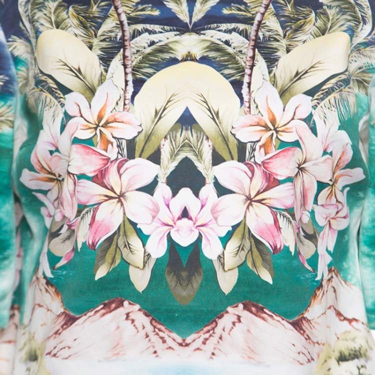 Pre Owned Stella McCartney Multicolor Hawaiian Print Stretch Cotton Buttoned Back Detail Top M