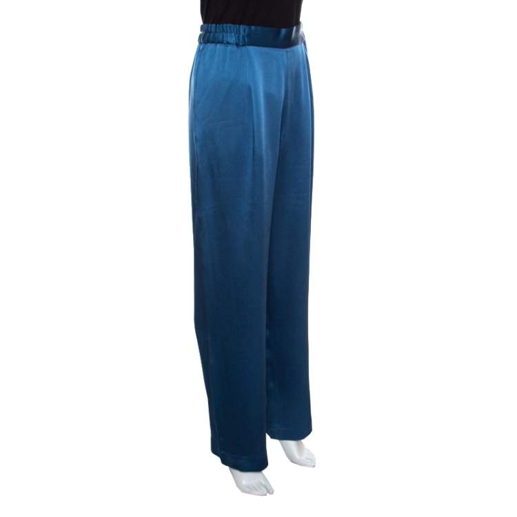 Pre Owned Stella McCartney Teal Cecily Satin Wide Leg Trousers S