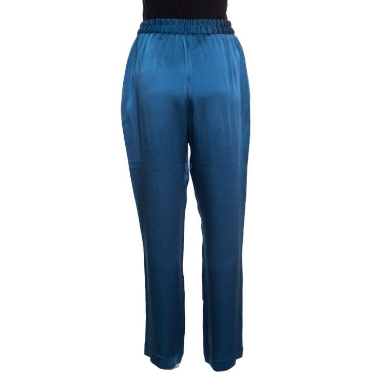 Pre Owned Stella McCartney Teal Cecily Satin Wide Leg Trousers S