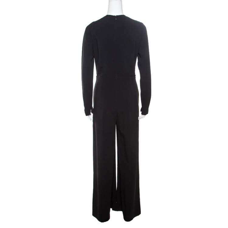 Pre Owned Stella McCartney Black Gathered Shoulder Detail Long Sleeve Jumpsuit S