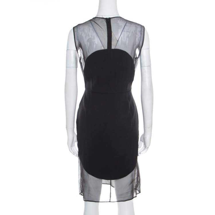 Pre Owned Stella McCartney Black Sheer Silk Paneled Sleeveless Sheath Dress M