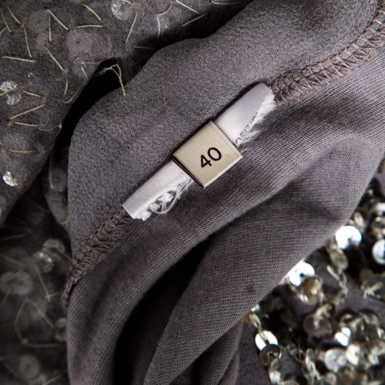 Pre Owned Stella McCartney Grey Silk Cotton Sequin Embellished Tank Top S