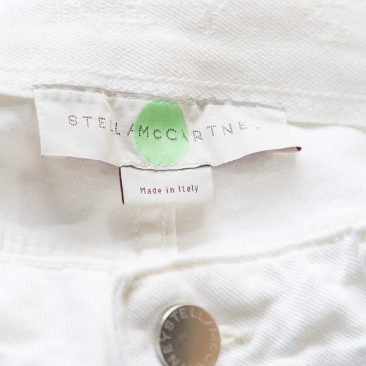 Pre Owned Stella McCartney White Cotton Stretch Rose Embroidered Applique Skinny Jeans S