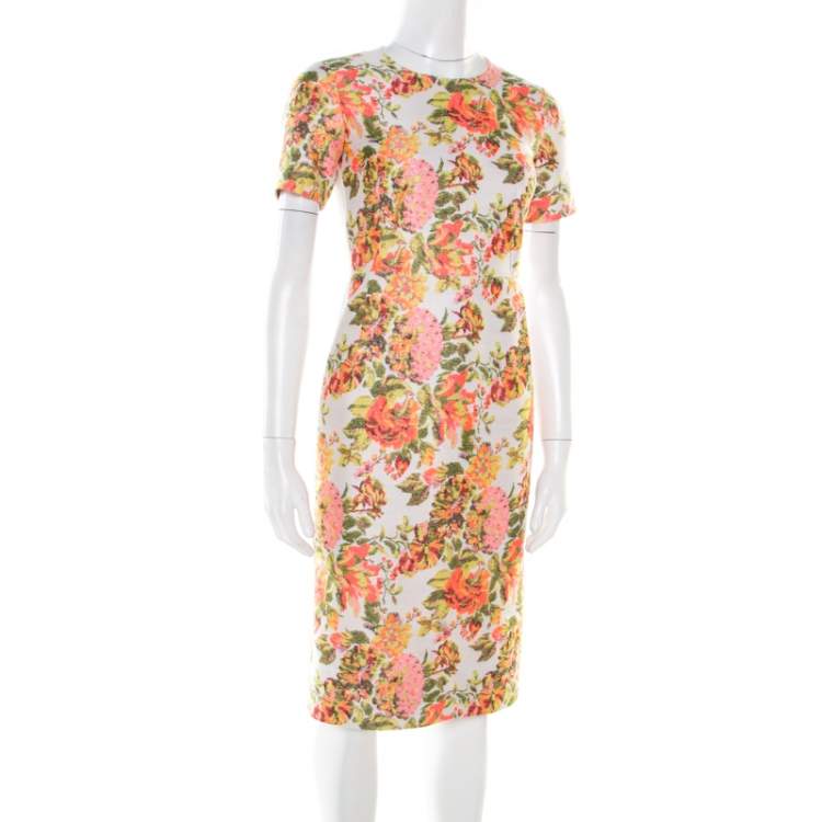 Pre Owned Stella McCartney Metallic Neon Floral Jacquard Ridley Sheath Dress XS