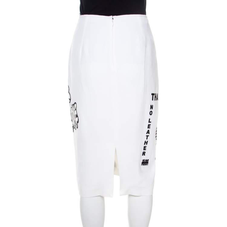 Pre Owned Stella McCartney White Embroidered All Is Love Pencil Skirt M