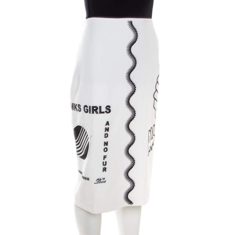 Pre Owned Stella McCartney White Embroidered All Is Love Pencil Skirt M