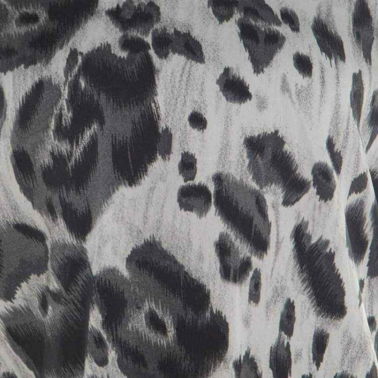 Pre Owned Stella McCartney Grey Peony Animal Print Silk Pleated Sleeve Boxy Blouse M