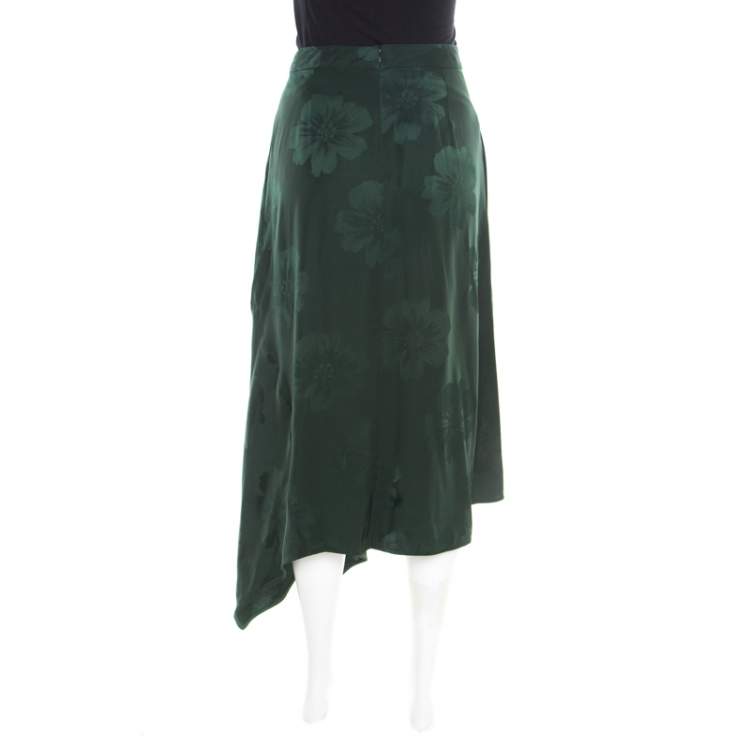 Pre Owned Stella McCartney Green Magnolia Pattern Jacquard Asymmetric Cecilia Skirt M
