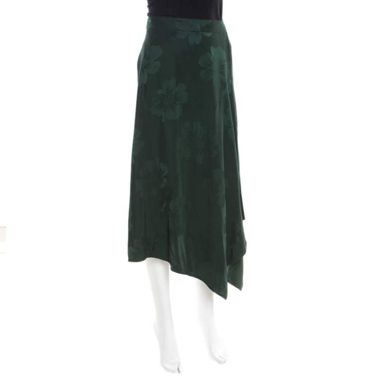 Pre Owned Stella McCartney Green Magnolia Pattern Jacquard Asymmetric Cecilia Skirt M