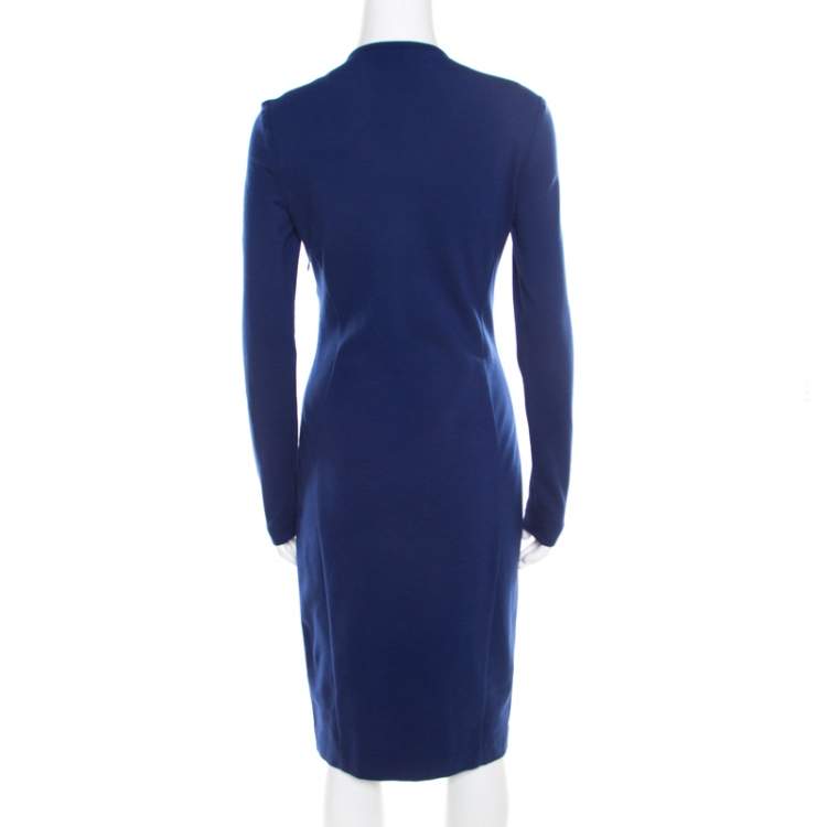 Pre Owned Stella McCartney Cobalt Blue Embossed Jacquard Front Panel Detail Long Sleeve Dress M
