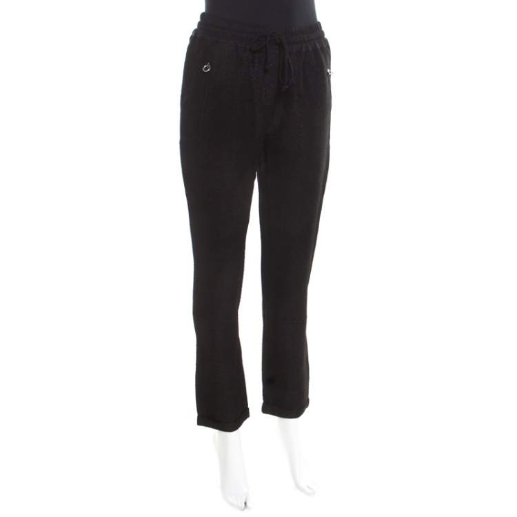 Pre Owned Stella McCartney Black Python Scale Patterned Jacquard Drawstring Detail Pants S