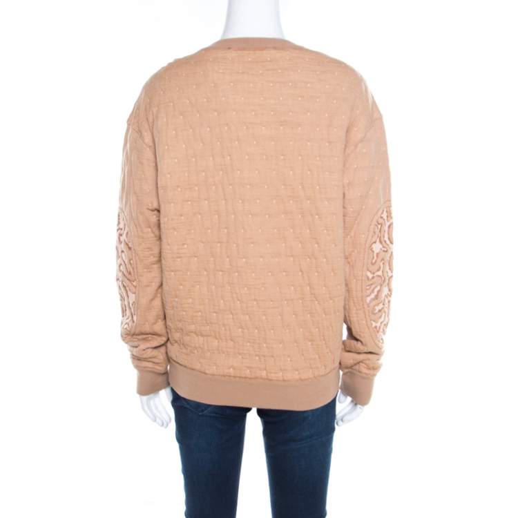 Pre Owned Stella McCartney Beige Metallic Wildcat Pattern Jacquard Sweatshirt L