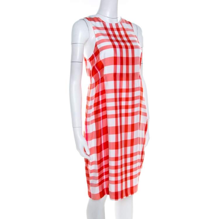 Pre Owned Stella McCartney Chilli Red Checked Sleeveless Benedicte Shift Dress S