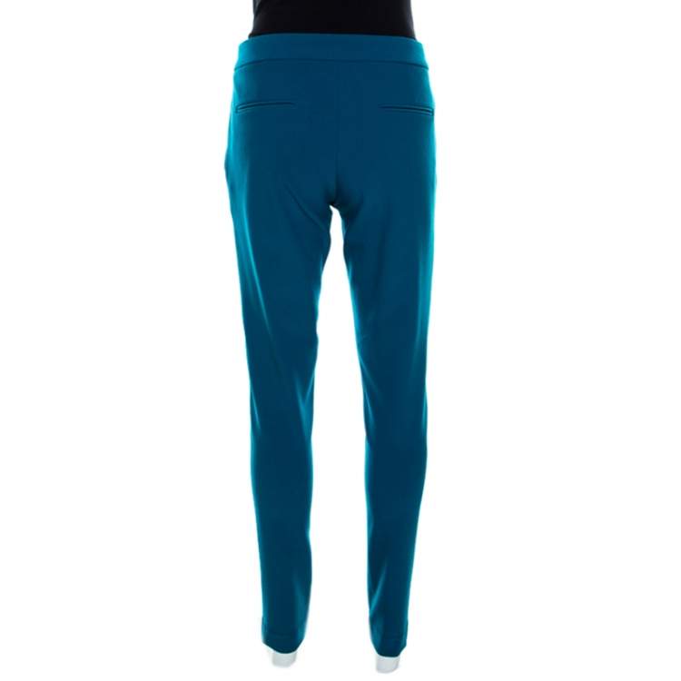 Pre Owned Stella McCartney Teal Blue Stretch Wool Flat Front Ivy Pants M 
