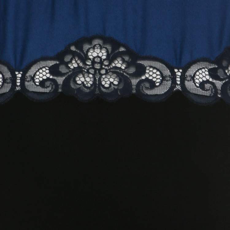 Pre Owned Stella McCartney Black and Blue Stretch Crepe Lace Detail Shift Dress M