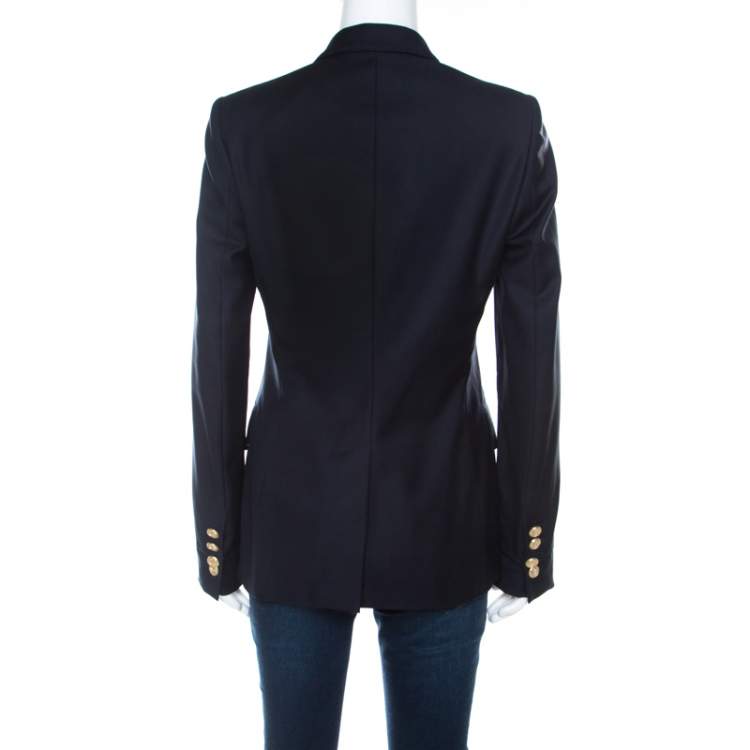 Pre Owned Stella McCartney Navy Blue Wool Gold Button Detail Single Button Blazer M