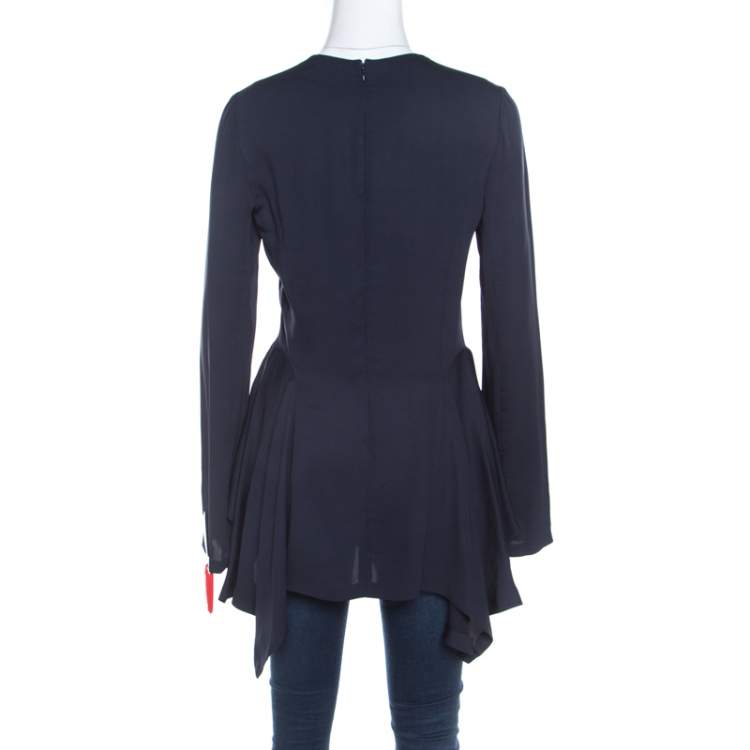 Pre Owned Stella McCartney Navy Blue Crepe Peplum Detail Leonore Top S 