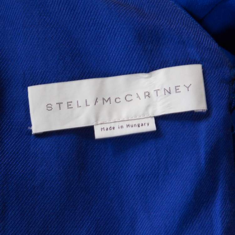 Pre Owned Stella McCartney Blue Stretch Crepe Asymmetrical Hem Flared Dress S 