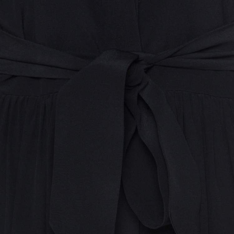 Pre Owned Stella McCartney Black Silk Ruched Detail Belted Jumpsuit S