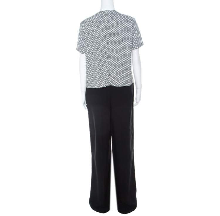 Pre Owned Stella McCartney Black & Printed Bodice Crepe Wide-Leg Short-Sleeve Jumpsuit M