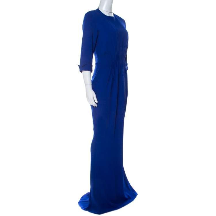 Pre Owned Stella McCartney Blue Stretch Cady Gathered Waist Maxi Dress M