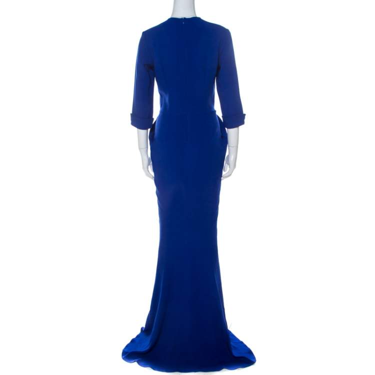 Pre Owned Stella McCartney Blue Stretch Cady Gathered Waist Maxi Dress M