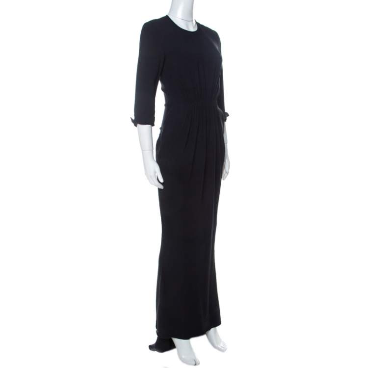 Pre Owned Stella McCartney Navy Blue Stretch Cady Gathered Waist Maxi Dress S