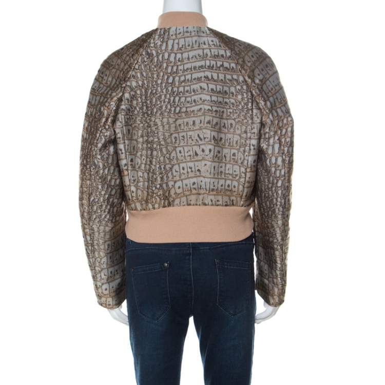 Pre Owned Stella McCartney Beige Crocodile Pattern Jacquard Bomber Jacket S 