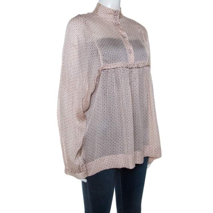 Pre Owned Stella McCartney Pale Pink Printed Silk Billowing Sleeve Blouse S