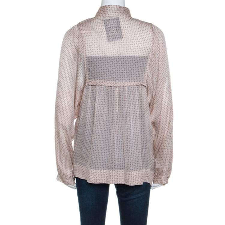 Pre Owned Stella McCartney Pale Pink Printed Silk Billowing Sleeve Blouse S