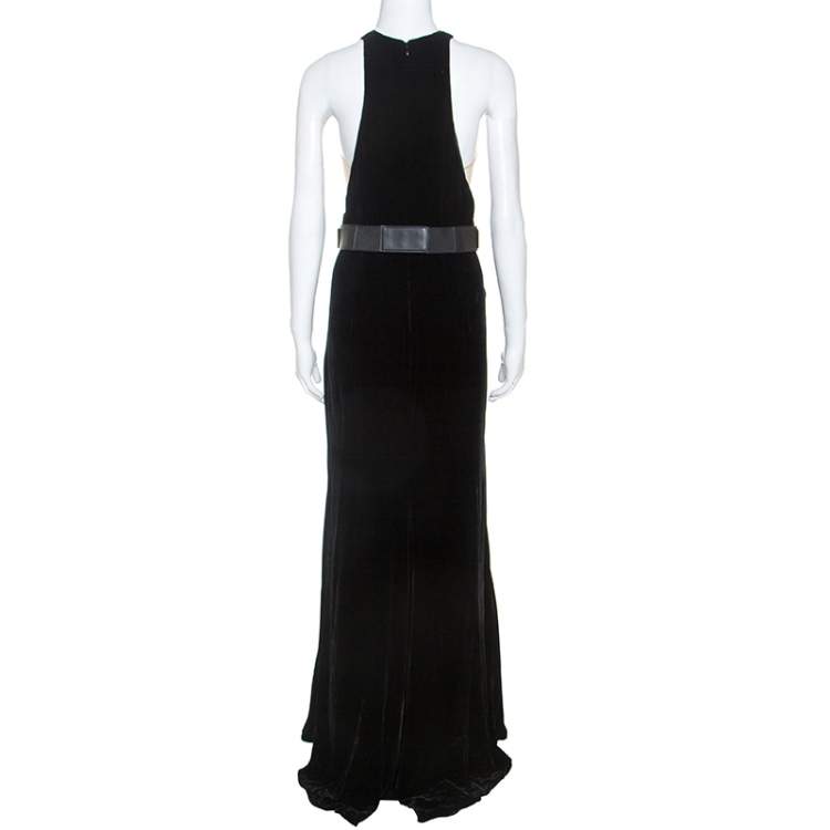 Pre Owned Stella McCartney Black Velvet Belted Saskia Stretch-Cady Gown M