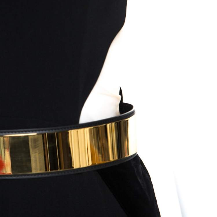 Pre Owned Stella McCartney Black Velvet Belted Saskia Stretch-Cady Gown M