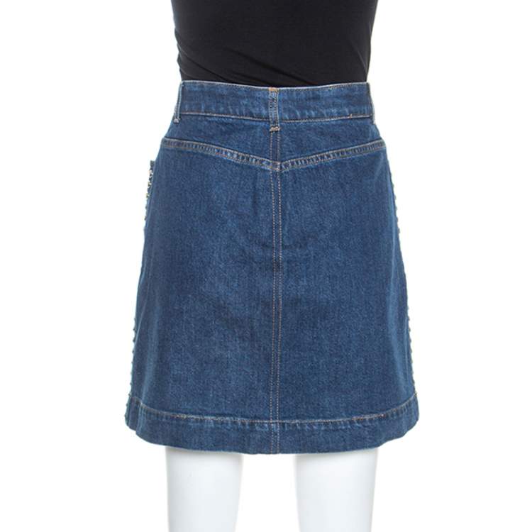 مملوكة مسبقًا Stella McCartney Blue Denim Embroidered Embellished Short Skirt M