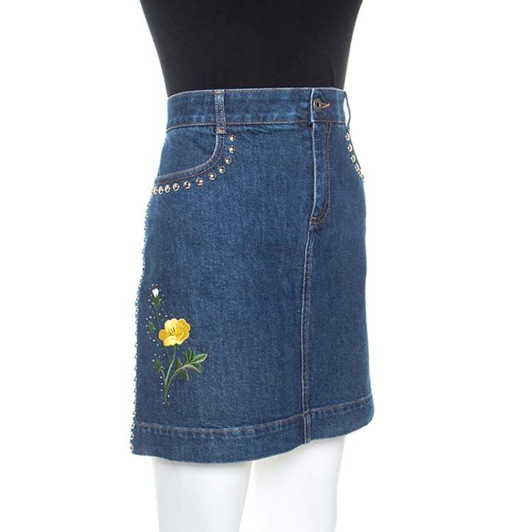 مملوكة مسبقًا Stella McCartney Blue Denim Embroidered Embellished Short Skirt M